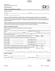 Document preview: Form ADJ003FC Holiday Pay Questionnaire - Claimant - Illinois