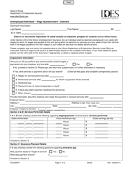 Document preview: Form ADJ009FC Unemployed Individual - Wage Questionnaire - Claimant - Illinois