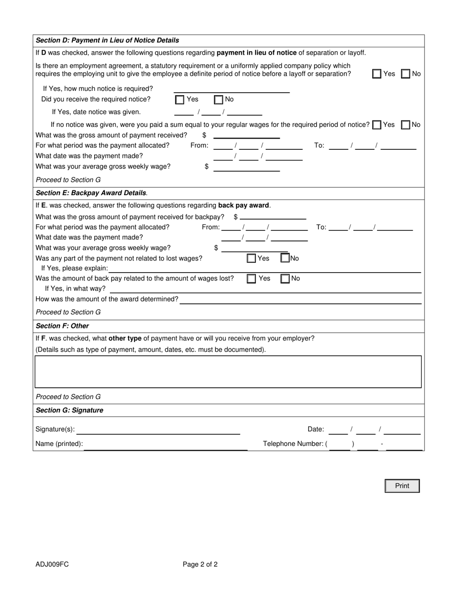 Form ADJ009FC - Fill Out, Sign Online and Download Fillable PDF ...