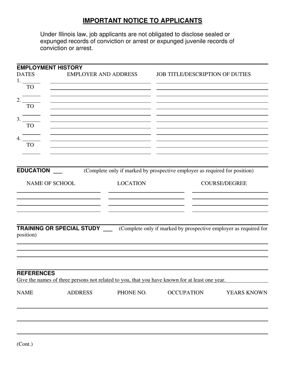 Illinois Application For Employment - Equal Opportunity Employer Form 