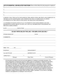 Application for Employment - Equal Opportunity Employer Form - Illinois, Page 3