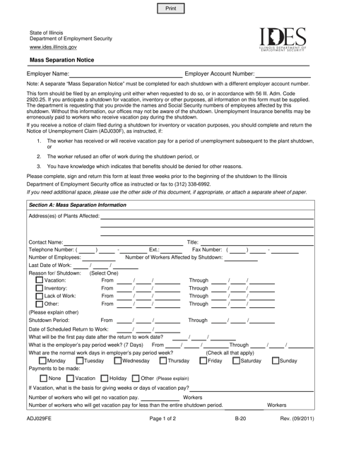 Form ADJ029FE Mass Separation Notice - Illinois