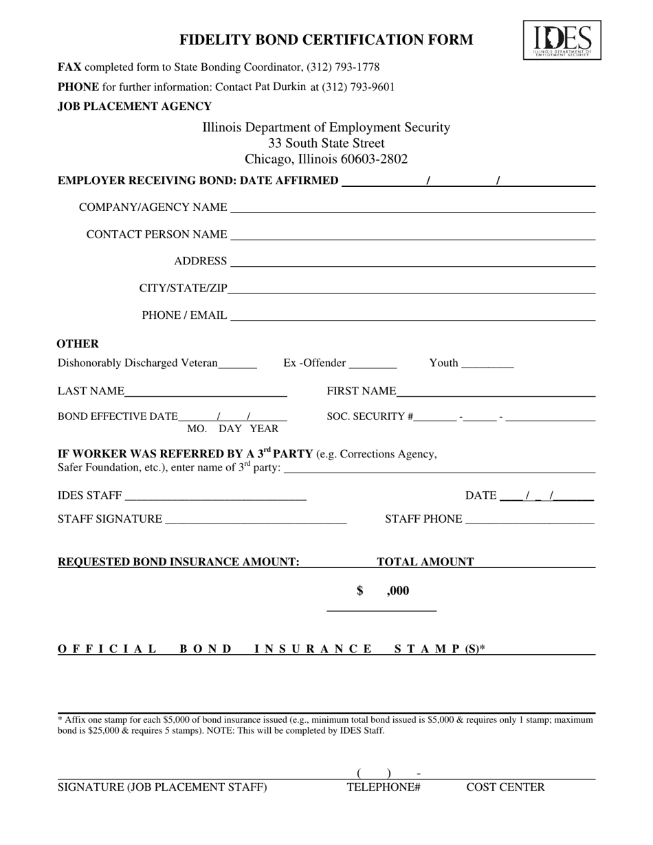 Fidelity Bond Certification Form - Illinois, Page 1