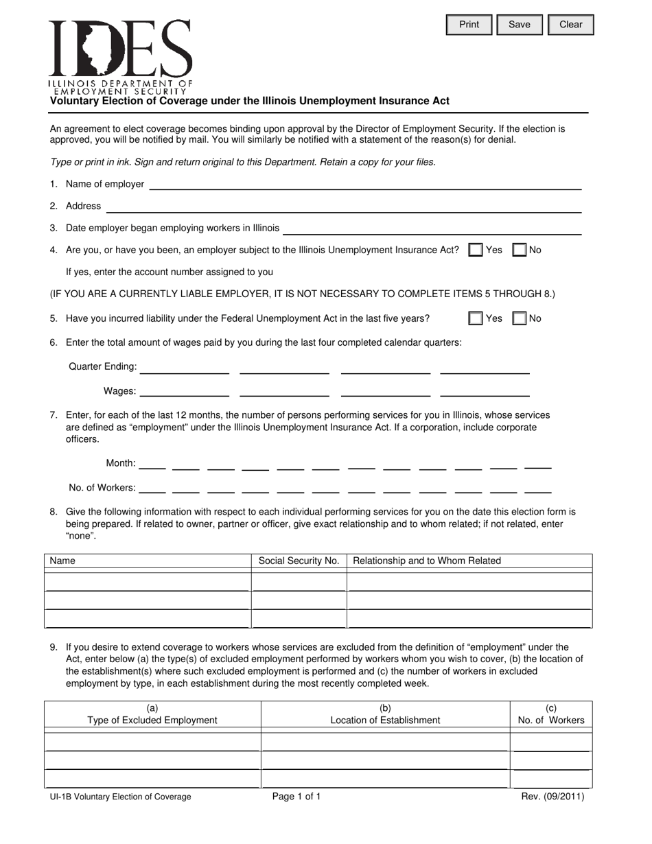 Form UI-1B Voluntary Election of Coverage Under the Illinois Unemployment Insurance Act - Illinois, Page 1