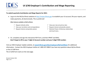 Form UI-3/40 &quot;Employer's Contribution and Wage Report&quot; - Illinois