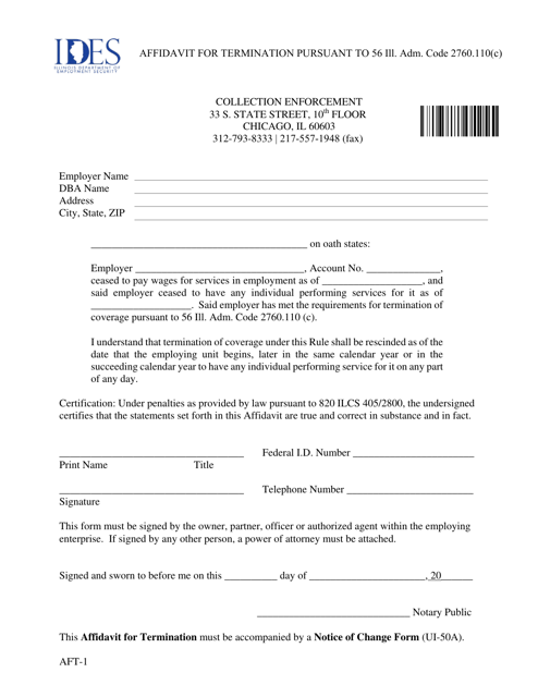 Form AFT-1 Affidavit for Termination Pursuant to 56 Ill. Adm. Code 2760.110(C) - Illinois