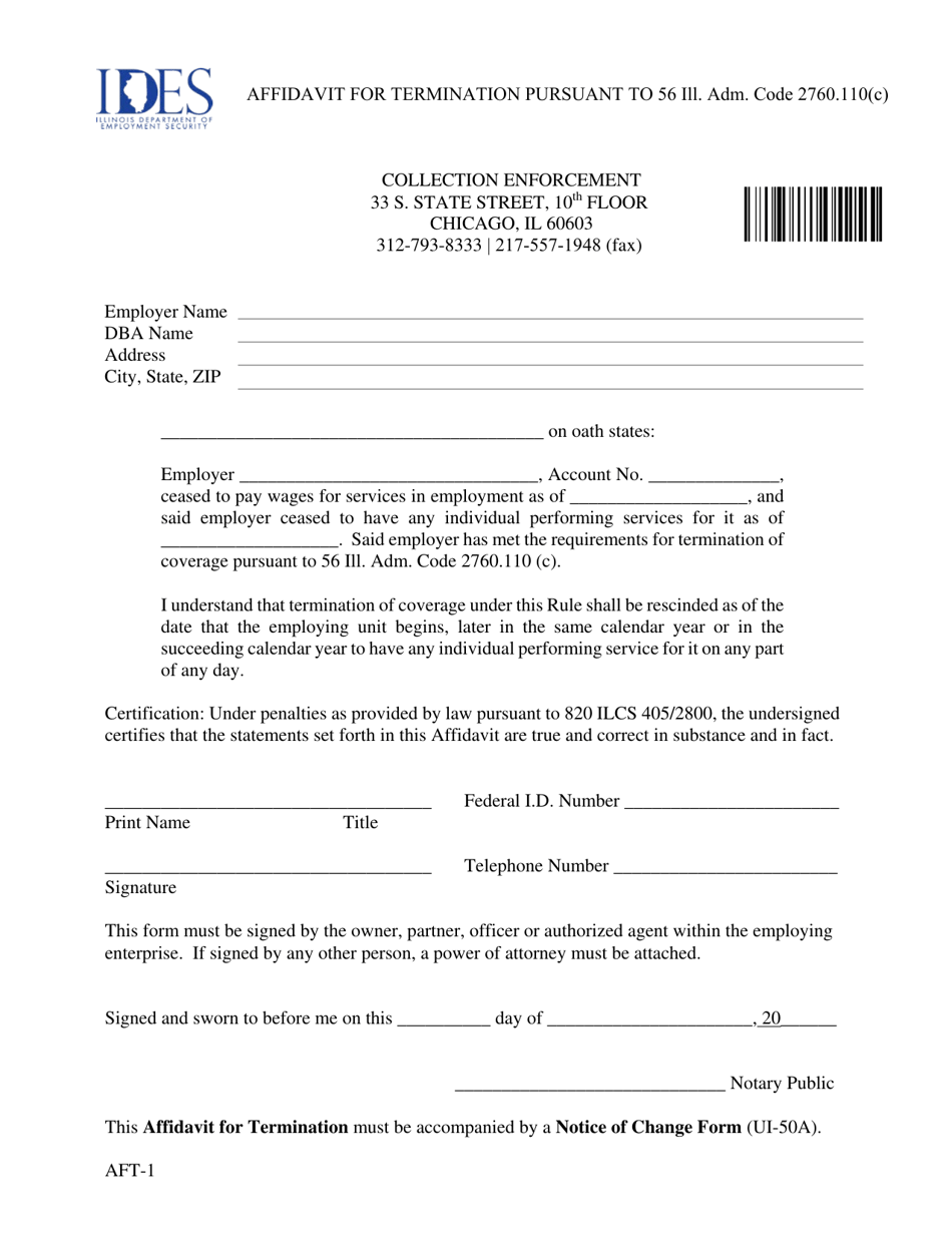 Form AFT-1 Affidavit for Termination Pursuant to 56 Ill. Adm. Code 2760.110(C) - Illinois, Page 1