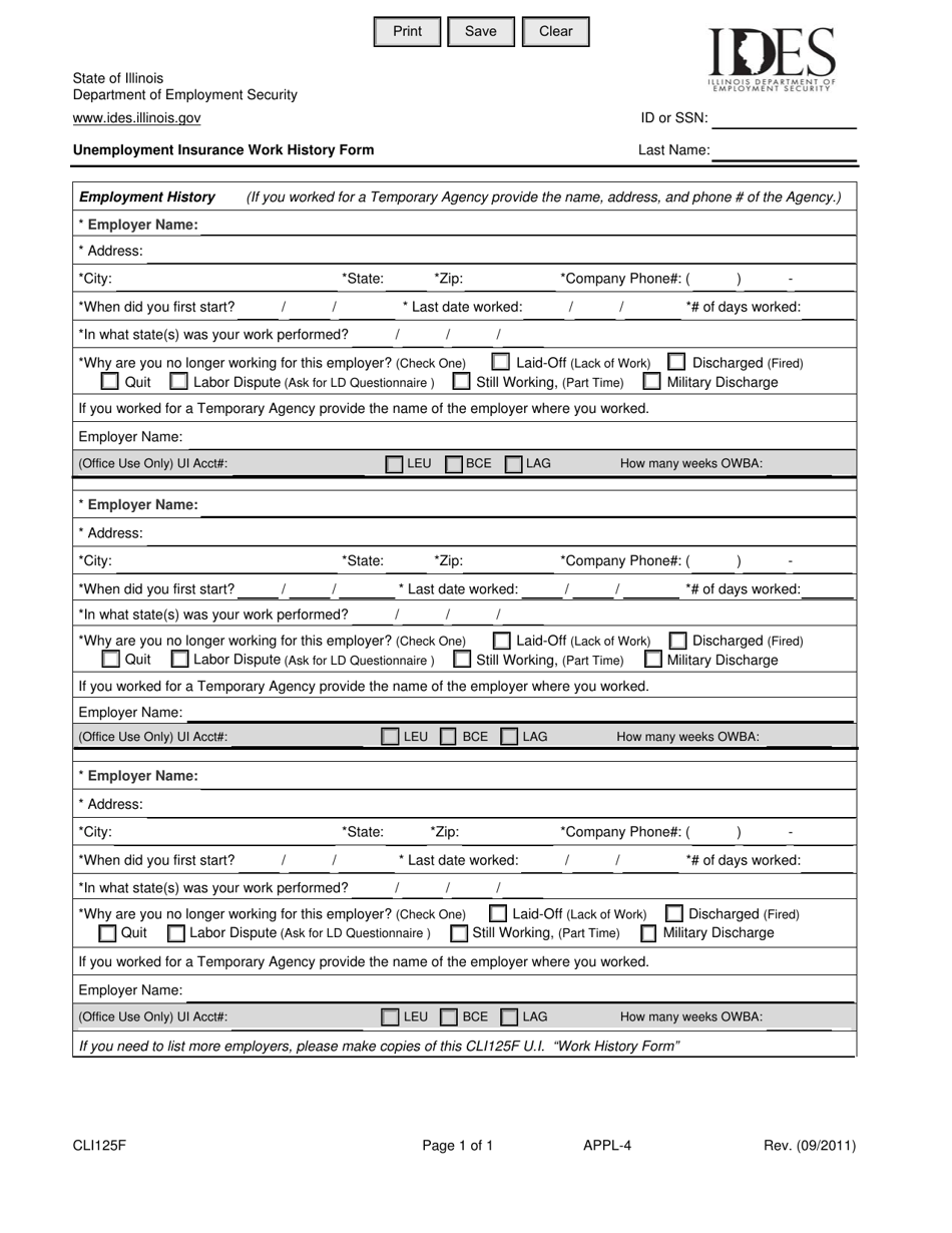 Form CLI125F Download Fillable PDF or Fill Online