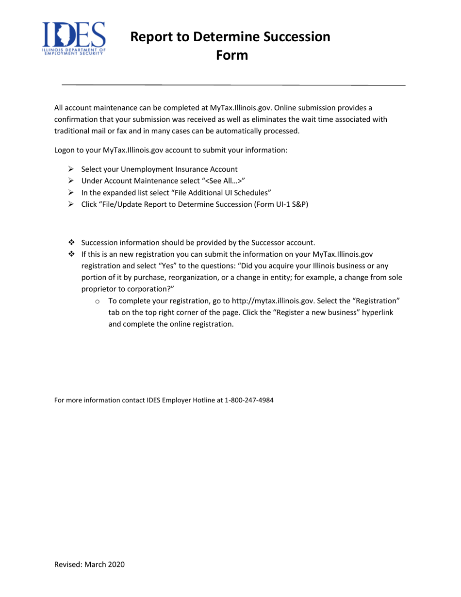 Form UI-1 SP Report to Determine Succession - Illinois, Page 1
