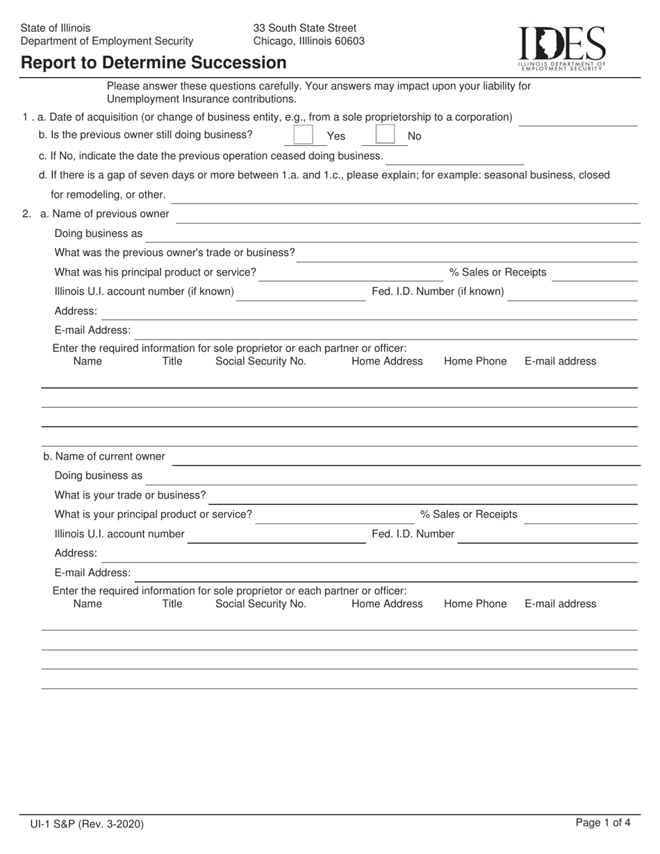 Form UI-1 SP Report to Determine Succession - Illinois, Page 2