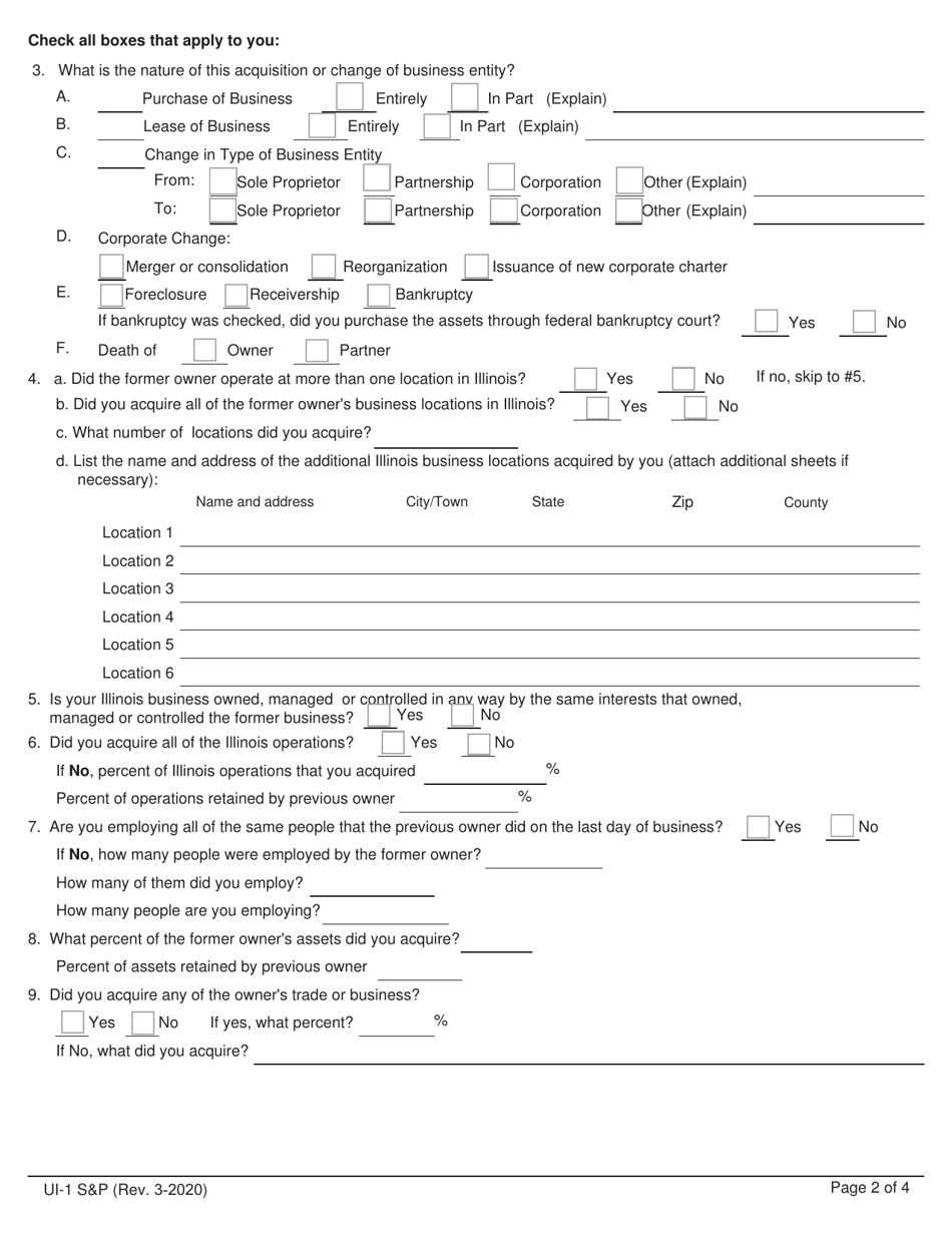Form UI-1 SP Report to Determine Succession - Illinois, Page 3
