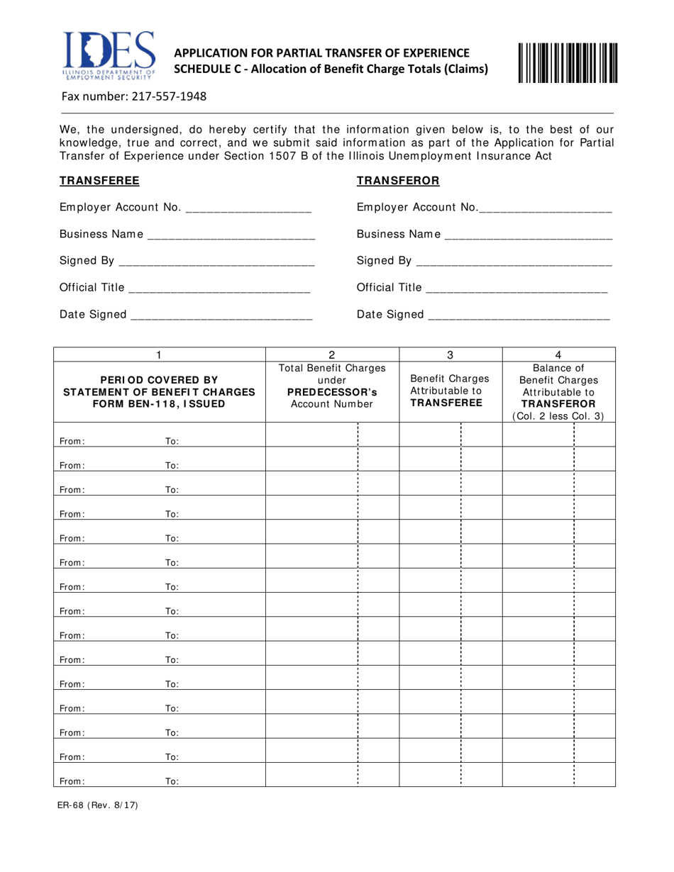 Form ER-68 Schedule C Application for Partial Transfer of Experience - Allocation of Benefit Charge Totals (Claims) - Illinois, Page 1