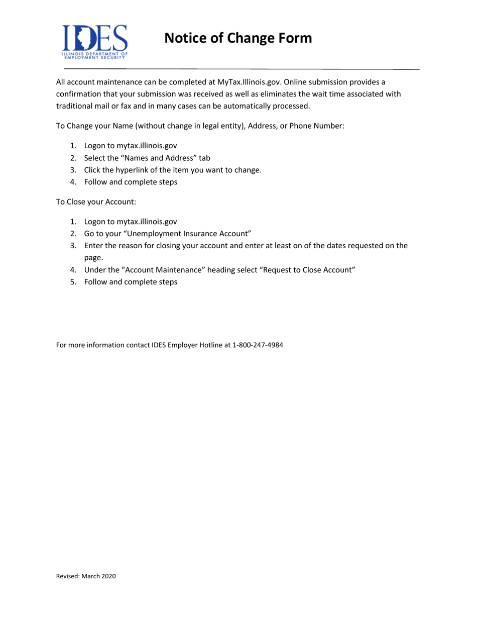 Form UI-50A Download Fillable PDF or Fill Online Notice of Change ...
