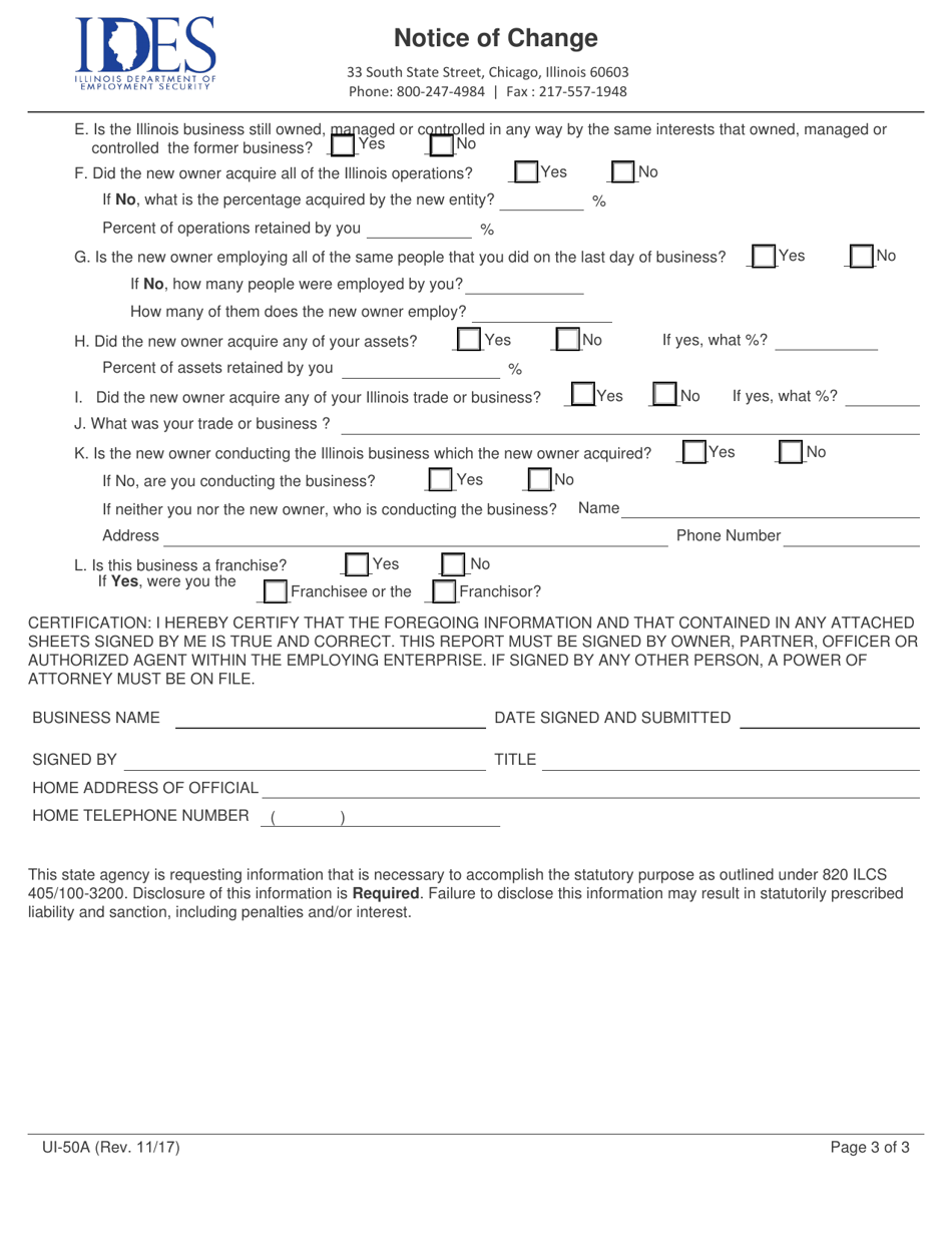 Form UI-50A Notice of Change - Illinois, Page 4