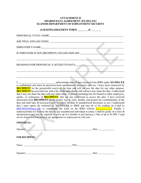 Attachment D Shared Data Agreement - Acknowledgement Form - Example - Illinois