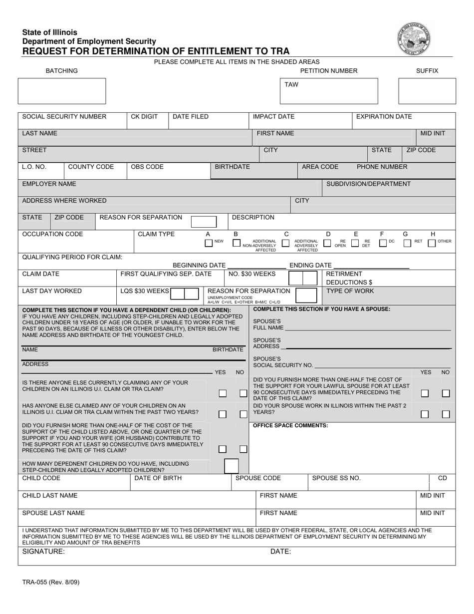 Form TRA-055 Request for Determination of Entitlement to Tra - Illinois, Page 1