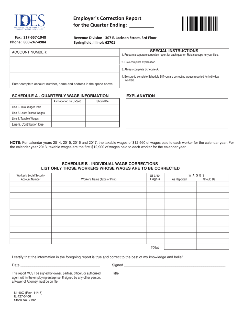 Form UI-40C (IL427-0406) Employers Correction Report - Illinois, Page 1
