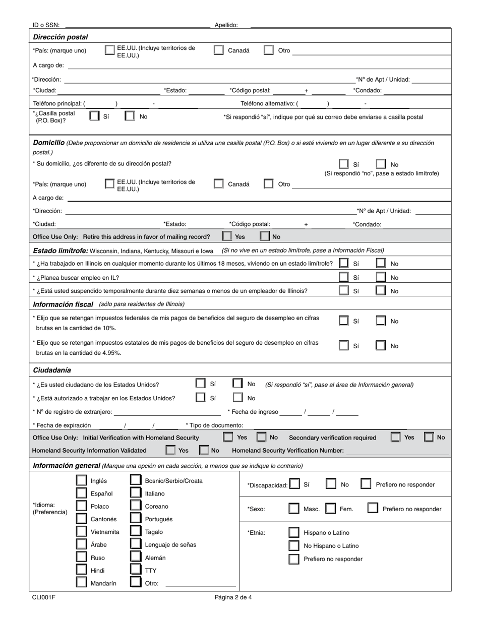 Formulario CLI001F Solicitud De Seguro De Desempleo - Illinois (Spanish), Page 2