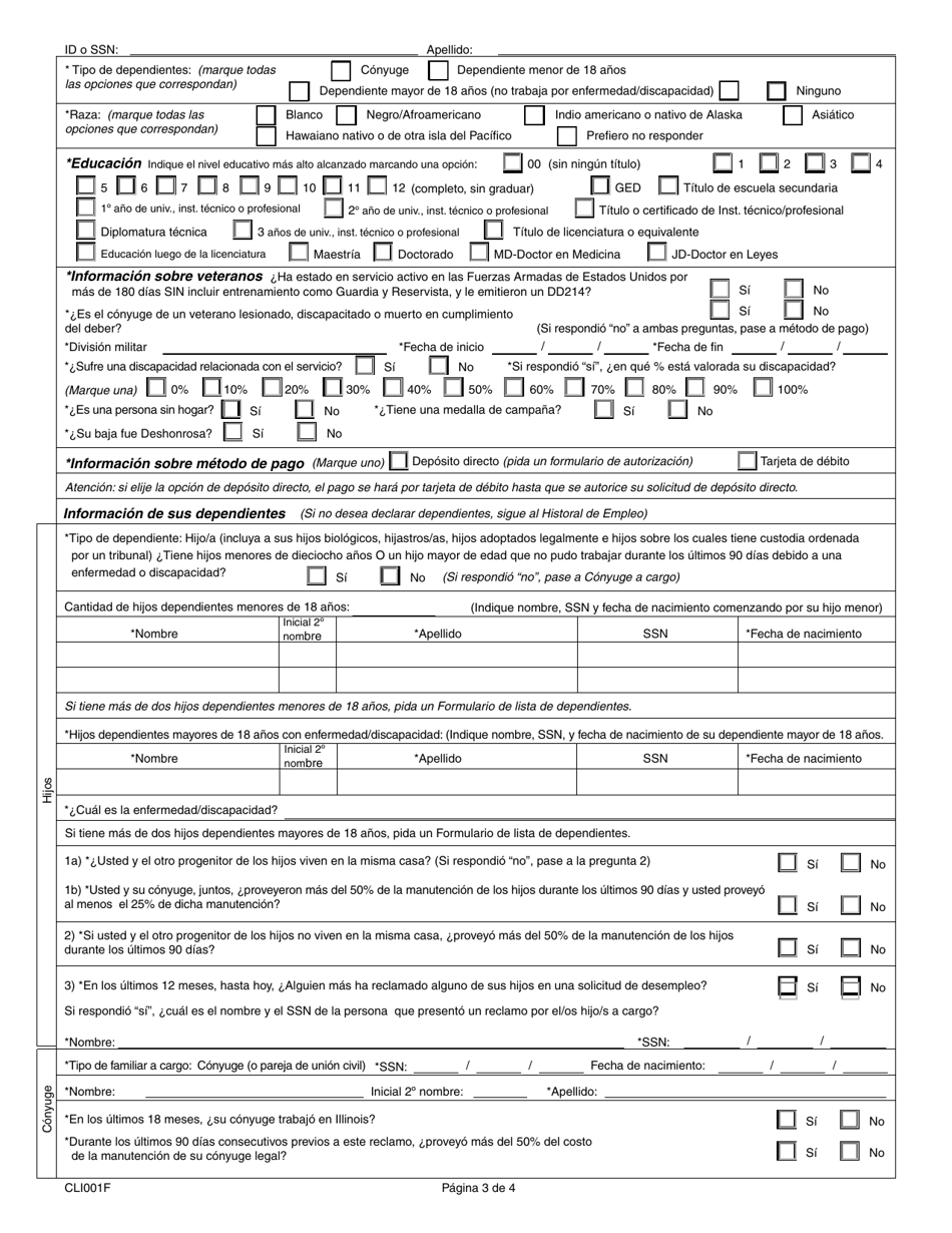 Formulario CLI001F Solicitud De Seguro De Desempleo - Illinois (Spanish), Page 3