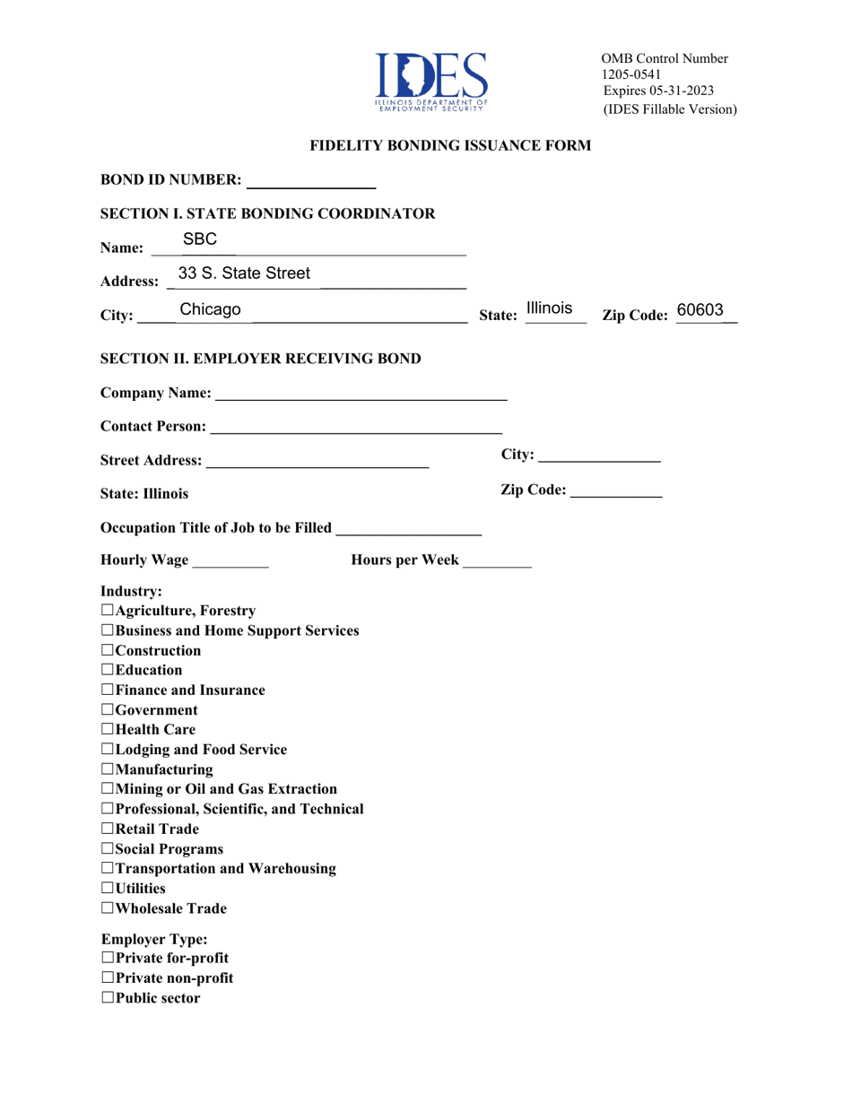 Fidelity Bonding Issuance Form - Illinois, Page 1
