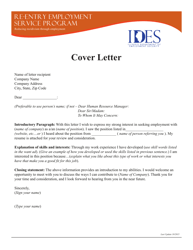 Document preview: Cover Letter - Re-entry Employment Service Program - Illinois