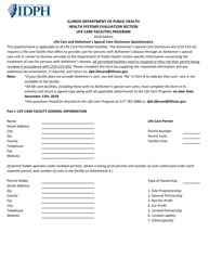 Document preview: Life Care and Alzheimer's Special Care Disclosure Questionnaire - Life Care Facilities Program - Illinois