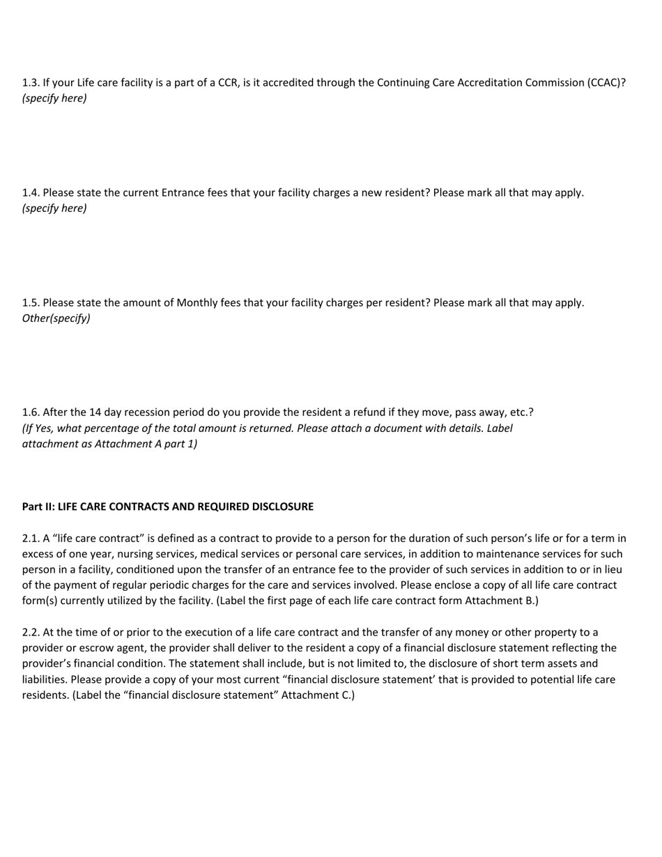 Life Care and Alzheimers Special Care Disclosure Questionnaire - Life Care Facilities Program - Illinois, Page 3