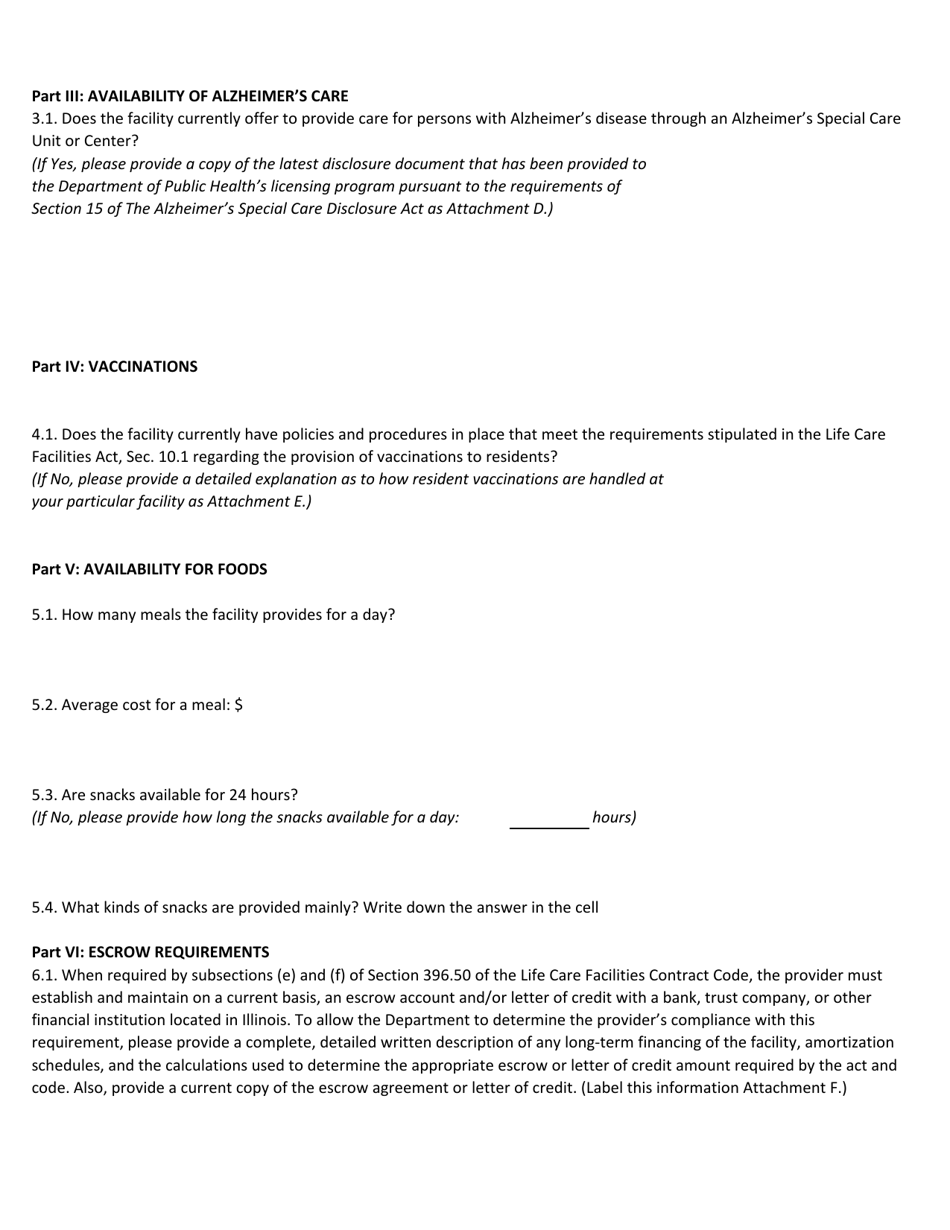 Life Care and Alzheimers Special Care Disclosure Questionnaire - Life Care Facilities Program - Illinois, Page 4