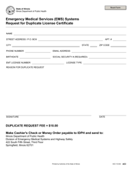Document preview: Emergency Medical Services (EMS) Systems Request for Duplicate License Certificate - Illinois