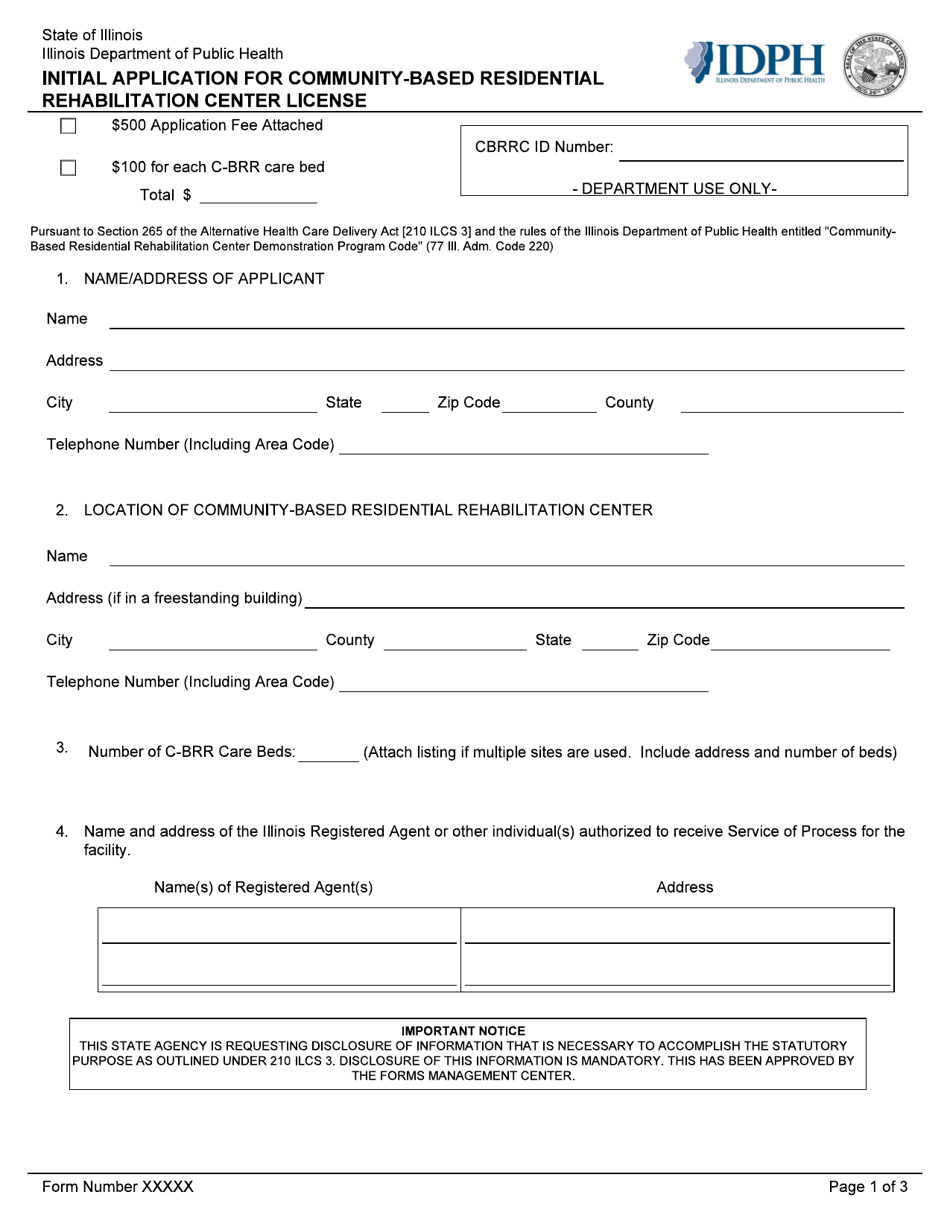 Initial Application for Community-Based Residential Rehabilitation Center License - Illinois, Page 1