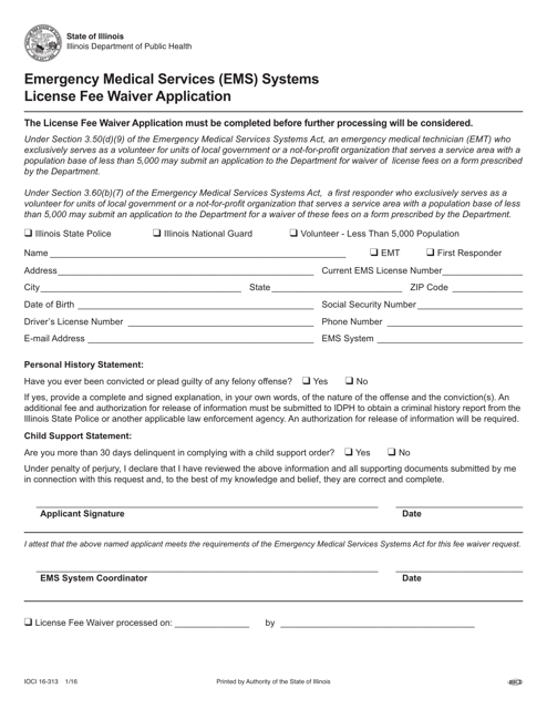 "Emergency Medical Services (EMS) Systems License Fee Waiver Application" - Illinois Download Pdf