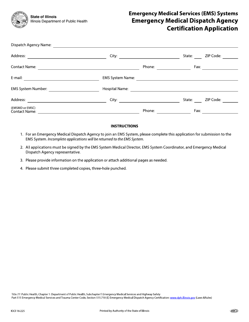 EMS Dispatch Agency Certification Application - Illinois, Page 1