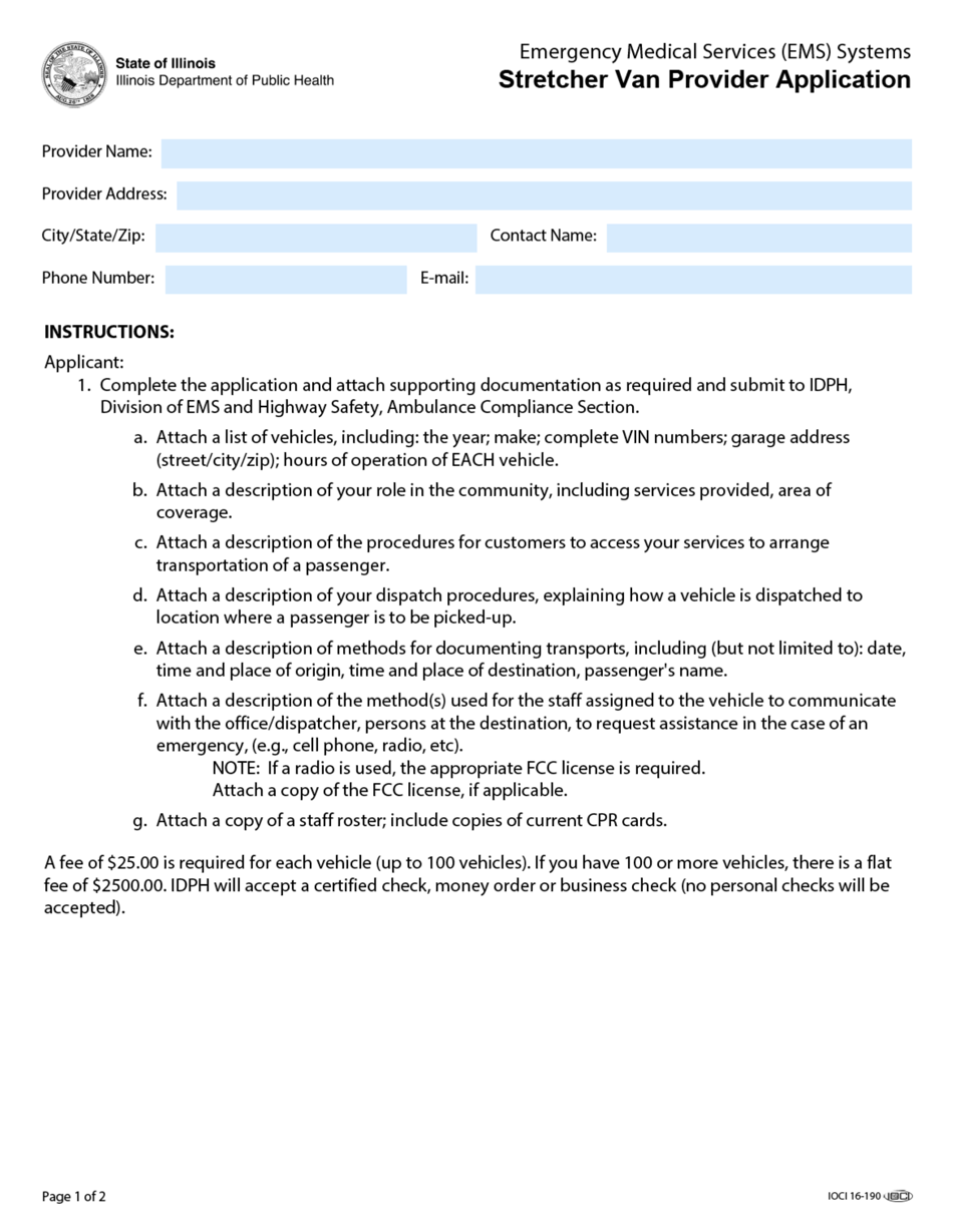 Stretcher Van Provider Application - Illinois, Page 1