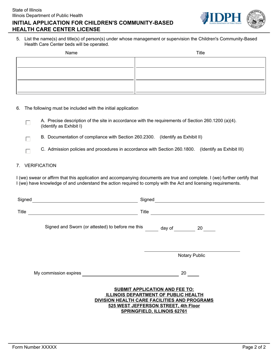 Initial Application for Childrens Community-Based Health Care Center License - Illinois, Page 2
