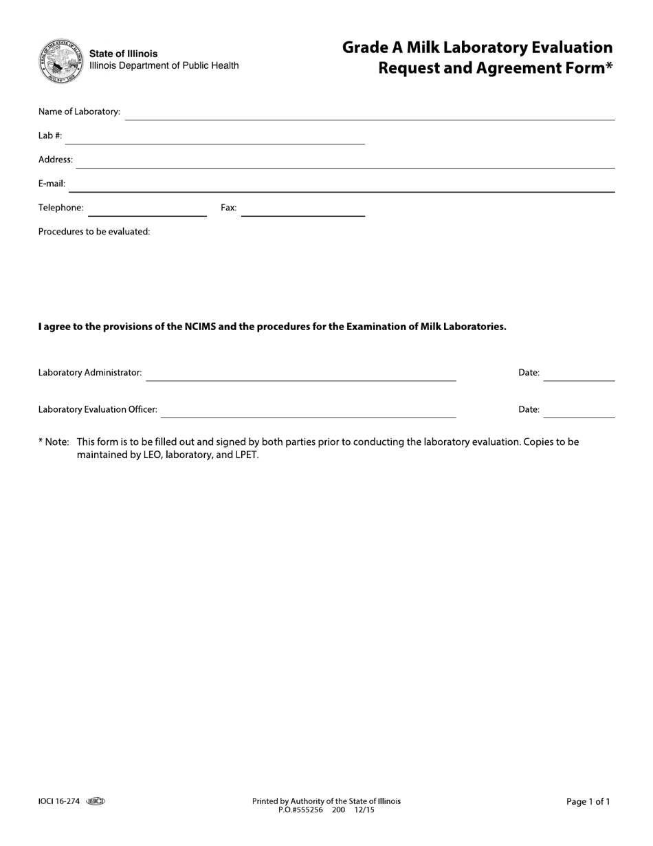 Grade a Milk Laboratory Evaluation Request and Agreement Form - Illinois, Page 1