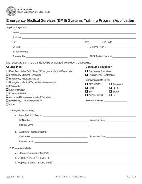 EMS Training Program Application - Illinois Download Pdf