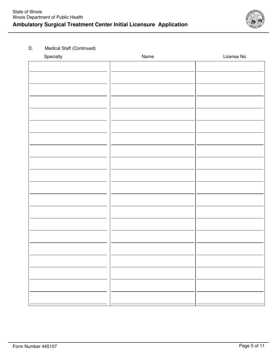 Form 445107 Ambulatory Surgical Treatment Center Initial Licensure Application - Illinois, Page 5