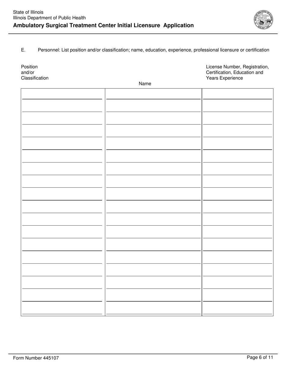 Form 445107 Ambulatory Surgical Treatment Center Initial Licensure Application - Illinois, Page 6