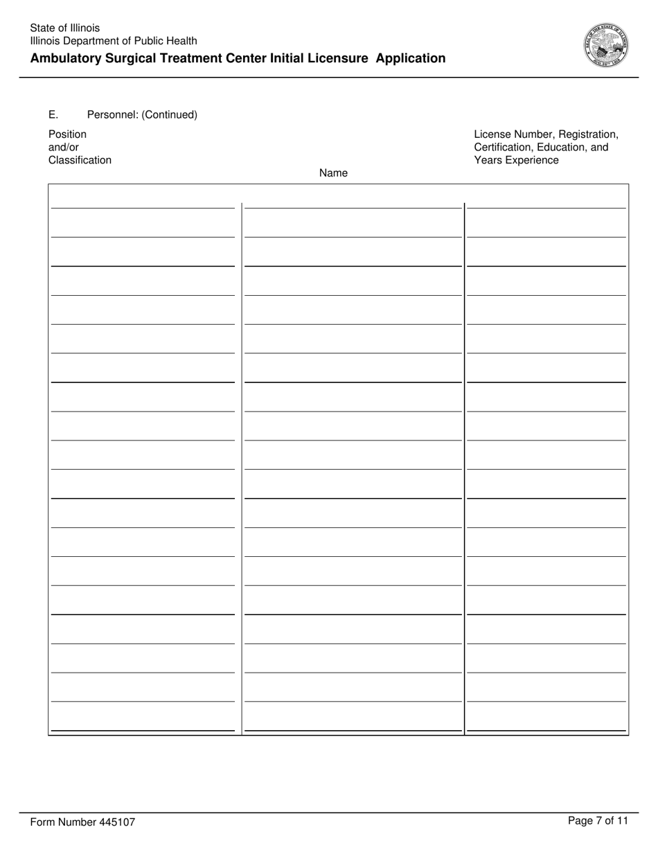 Form 445107 Ambulatory Surgical Treatment Center Initial Licensure Application - Illinois, Page 7