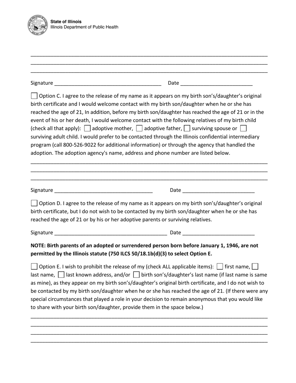 Birth Parent Preference Form - Illinois, Page 3