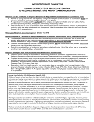 Illinois Certificate of Religious Exemption to Required Immunizations and/or Examinations Form - Illinois