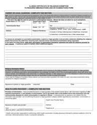 Illinois Illinois Certificate of Religious Exemption to Required