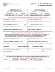 Form VR181 &quot;Application for Illinois Birth Record of Deceased Individual&quot; - Illinois
