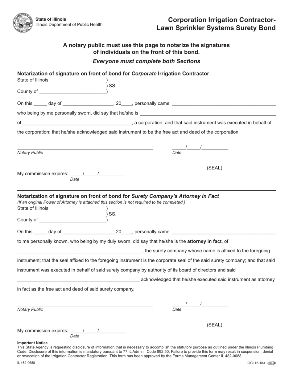 Form IL482-0688 Corporation Irrigation Contractor - Lawn Sprinkler Systems Surety Bond - Illinois, Page 2
