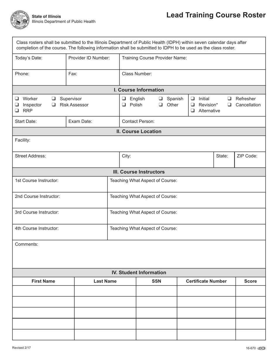 Illinois Lead Training Course Roster - Fill Out, Sign Online and ...