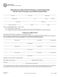 Form 5003/JAC (IL482-0142) Application for State of Illinois Plumber&#039;s License Reciprocity With the City of Chicago License Without Examination - Illinois