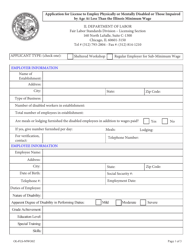 Form OL-FLS-MWO02 &quot;Application for License to Employ Physically or Mentally Disabled or Those Impaired by Age at Less Than the Illinois Minimum Wage&quot; - Illinois