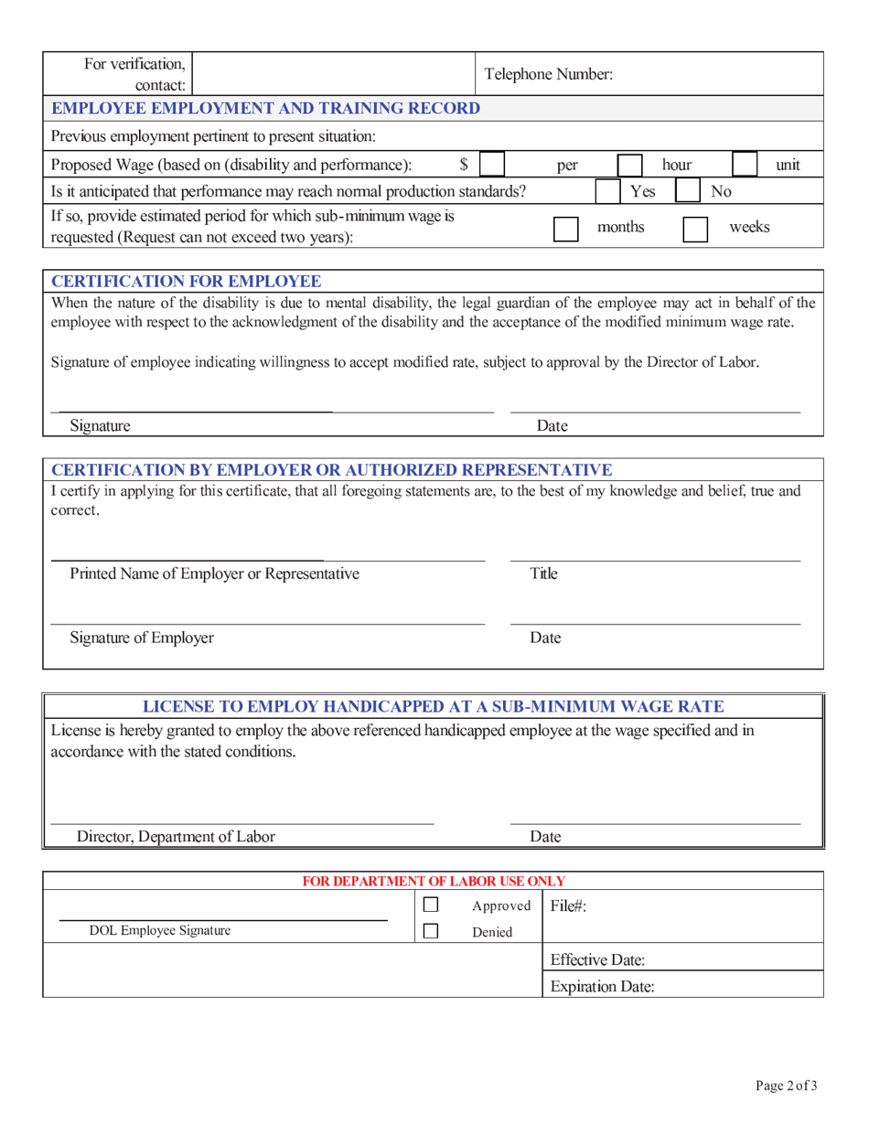 Form OL-FLS-MWO02 Application for License to Employ Physically or Mentally Disabled or Those Impaired by Age at Less Than the Illinois Minimum Wage - Illinois, Page 2