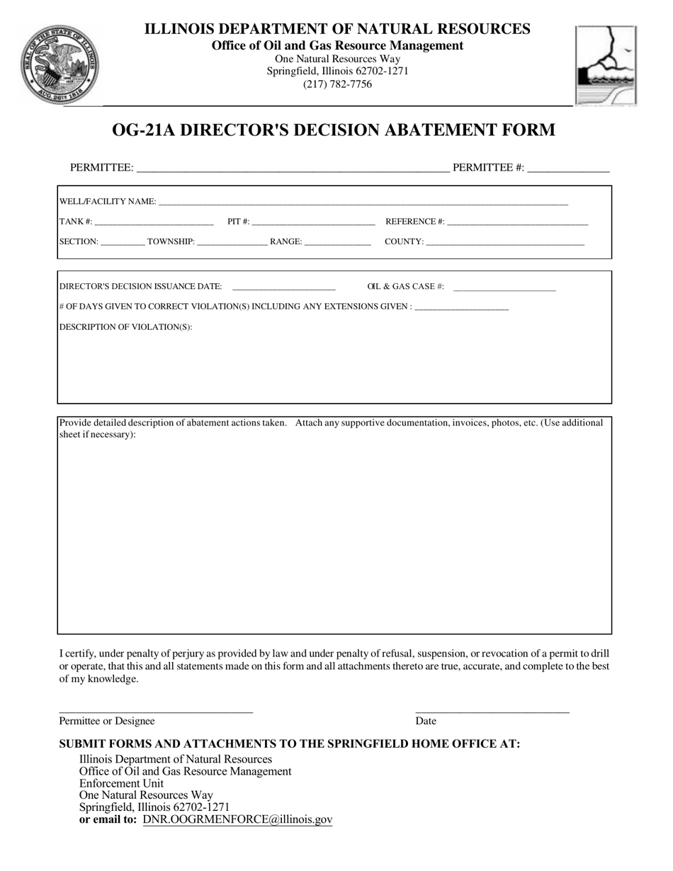 Form OG-21A Directors Decision Abatement Form - Illinois, Page 1