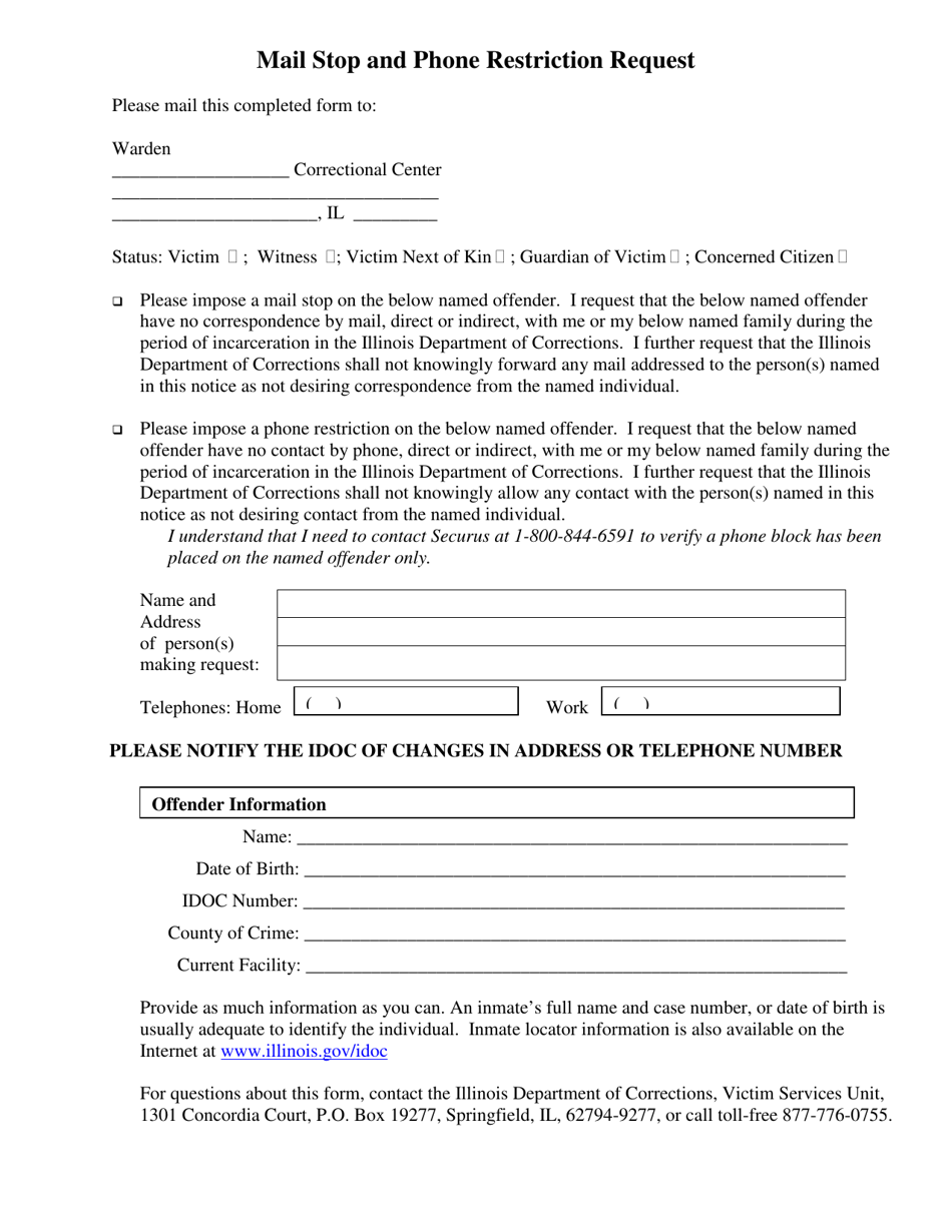 Mail Stop and Phone Restriction Request - Illinois, Page 1